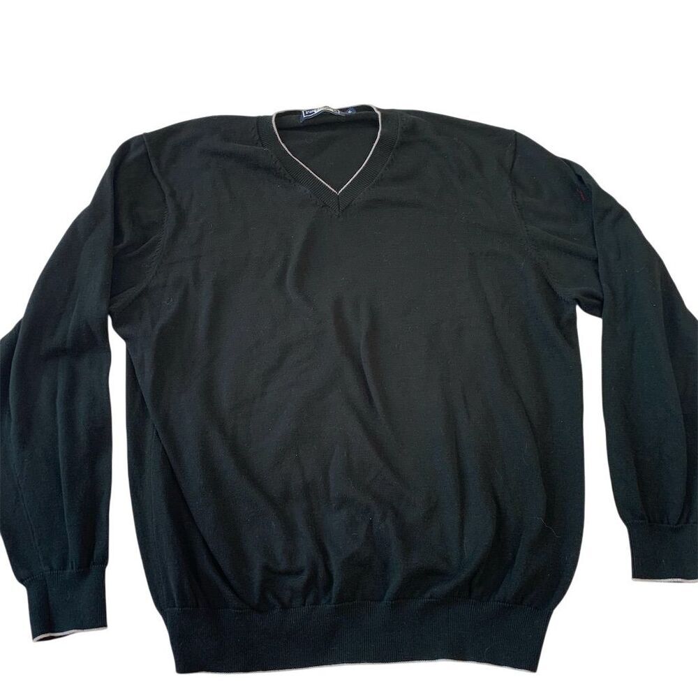 Paul Fredrick Men's V-Neck Pima Cotton Pullover‎ Sweater Black XL Long Sleeve